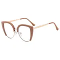 Fashion cat eye blue light blocking glasses with nude frames and gold metal temples - Khaki