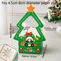 Christmas tree shaped cake box with panda and gingerbread man patterns for holiday desserts - 5 Sets / Handheld Box Christmas Tree Panda Green