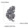 Elegant dark grey crystal tree brooch in leaf cluster design with silver alloy base - Black
