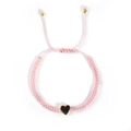 Bracciale intrecciato rosa fatto a mano con ciondolo a cuore nero e chiusura regolabile - Singolo - Corda Rosa con Cuore Nero