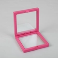 Pink PE film suspension display box for rings and jewelry with a square plastic frame - Rose Red; 7*7*2