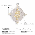 Oval stainless steel pendant with gold snake relief detail, 18K gold plated finish - PJ91685-Oval Snake