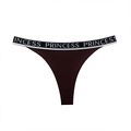 Tanga deportiva morado oscuro con cinturilla de letras PRINCESS en fondo blanco - S / Marrón