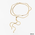 Adjustable golden flat snake chain necklace with metallic tassel and sliding ball buckle - 119cm Double Layer Pull-Adjustable Necklace (D916) / Gold