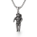 Titanium steel astronaut pendant necklace with vintage silver finish on a metal chain - Steel Color Pendant Only (KP97112-KHX)