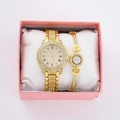 Luxury gold iced-out quartz watch set with crystal roman dial and matching bracelets - Style 7 + Bracelet + Box