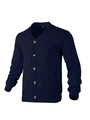 Men's navy blue jacquard knit cardigan with V-neck and brown marble buttons in slim fit - S / Navy Blue
