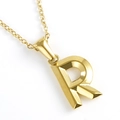 Minimalist 18K gold plated stainless steel necklace featuring a 3D letter R pendant - Letter R / Gold