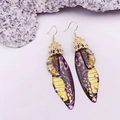 Elegant S925 silver butterfly wing earrings in yellow and black with crystal details - Yellow Painted Rhinestone-Gold