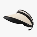 Cappello parasole da donna in paglia beige con tesa larga e bordo nero a contrasto - Regolabile / Nero Beige