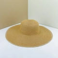 Women's foldable straw sun hat with wide lace-edge brim in natural beige color - Light Coffee