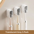 Three-piece set of wall-mounted toothbrush holders with dustproof transparent gray covers - Transparent Gray - 3 Pack