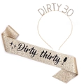 Glitzernde goldene Dirty Thirty Schärpe und Strass-Tiara-Set für den 30. Geburtstag - Gold-Stil / Gold