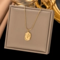Minimalist 18K gold plated stainless steel necklace with rose flower relief pendant - AH6063 Embossed Rose Flower Gold