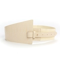 Creamy white 8cm wide elastic waist belt with faux crocodile pattern leather front - Off White