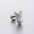 Orecchino a farfalla argento con zircone e perla pendente con chiusura a vite - Stile Farfalla con Nappina di Perle (A97-3#)