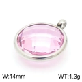 Pink birthstone pendant with stainless steel frame, 14mm width and 1.3g weight detail - Silver Oval Pink Gem Style (KLJ8246-Z)