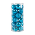 Blue Christmas balls in shiny, matte and glitter finishes in a clear cylinder pack - Lake Blue