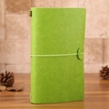 Grass green leather traveler notebook with elastic strap and vintage metal charm - Fruit Green Traveler's Notebook