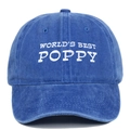 Detail der World's Best Poppy 3D-Stickerei auf der gewaschenen marineblauen Vintage-Kappe - Verstellbar / Königsblau
