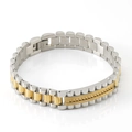 Bracciale da uomo in acciaio inossidabile bicolore con maglie dorate e design a cinturino - Acciaio e Oro