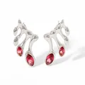 Vintage geometric note steel earrings with silver finish and red marquise-cut zircon stones - Silver/Red