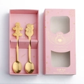 Golden stainless steel gingerbread man and snowman spoon gift set in pink packaging - Gingerbread Man + Snowman / Pink Gift Box 2-Piece Set / Gold