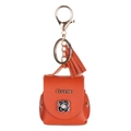 Orange faux leather earphone case keychain with tassel and pearl flower charm detail - Orange Red