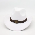 White felt Western cowboy hat with dark brown woven band and antique star emblem detail - One Size / White