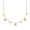 18K gold plated stainless steel butterfly necklace with shimmering zircon pendants - Butterfly Zirconia Beaded Chain - Gold