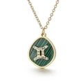 Gold Gemini zodiac necklace with green malachite stone and white zircon details - Gemini
