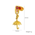 Gold heart earring with colorful rhinestones and umbrella charm, size 21x7.5mm - Multicolor Heart Umbrella Pendant (YTE2411008-16)