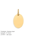 Customizable 9x13mm oval stainless steel pendant charm in 14K gold mirror finish - 13*9 Gold