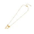 Elegant golden bow pendant necklace with beaded chain detail and lobster clasp - Beaded Interval Bowknot Pendant Necklace(13#)