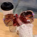 Rose gold oversized polarized sunglasses with rhinestones and purple butterfly accents - Rhinestone Normal / Gradient Brown