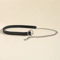 Fashionable layered black leather belt with silver chain links and round metal buckle - 19719 Round Buckle Black Silver