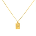 18k gold-plated initial F square pendant necklace with sparkling zircon inlays - Letter F(S-N150-F)