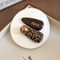 French vintage hair clip set with dark brown resin and classic leopard print patterns - French Vintage Leopard Drop Hair Clip Set