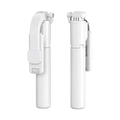 Foldable white Bluetooth selfie stick tripod with remote control shown in compact state - White Extended 93cm Without Light (Z5)