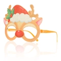 Dettaglio occhiali renna di Natale con corna marroni e cappello rosso di Babbo Natale - Renna arancione