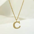 Goud vergulde titanium stalen ketting met sprankelende zirkonia letter C hanger - Letter C / Goud