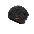 Bonnet en tricot anthracite avec écusson en cuir JOYLORD pour une protection hivernale - Bonnet Uniquement / Noir
