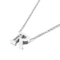 Silver stainless steel R-letter necklace with four inlaid rhinestones on a cross chain - Letter R Style (KN88599-KLB)
