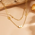 Double-layered 18k gold plated stainless steel necklace with white shell pig nose pendant - Gold White Shell Pig Nose Necklace (L212)