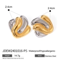 Pendientes geométricos de acero inoxidable bicolor con diseño ondulado e irregular - Pendientes de ondas geométricas en dos tonos (JDEW2401016-PS)