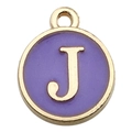 Purple enamel letter J charm in gold plating for DIY bracelets and jewelry making - Letter J Pendant Only (Without Chain) / 1 Piece (12x14mm) / Purple