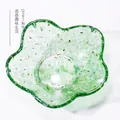 Flower shaped green glass bowl with gold foil accents and bubble texture - Flower Petal / Green Glass & Gold Foil