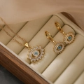 18K gold plated evil eye jewelry set with blue crystal necklace and earrings in box - Necklace and Earring Set