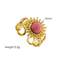 Detail of bohemian sunflower ring with pink stone inlay, 15mm diameter and chain band - Rhodonite