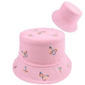 Sombrero de pescador rosa reversible con bordado de mariposa y ala ancha de protección solar - Talla única / Rosa-Mariposa Bordada en Color